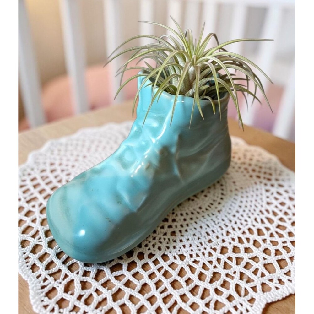 VTG Metlox Blue Baby Shoe Planter Pot Cottagecore Nursery Decor Succulent